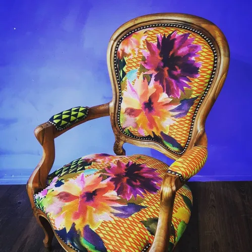 Louis Philipp Sessel, individuell gestaltet mit bedruckte Leine, Designers Guild