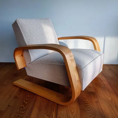 Alvar Aalto Tank Chair aus den 40er mit Wollstoff von Kvadrat