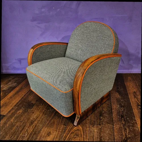 Art Deco Sessel mit Wollstoff von Kvadrat und keckem oragen Keder Abschluss