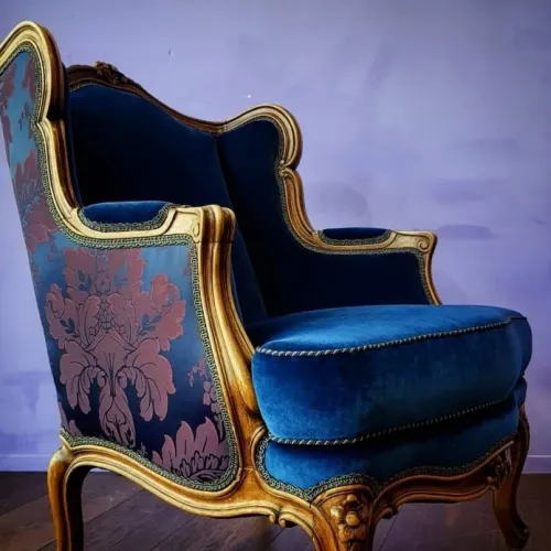  Bergère Louis Philippe, Rücken bezogen mit Damast, vorne edler Velours von Lelièvre aus Paris