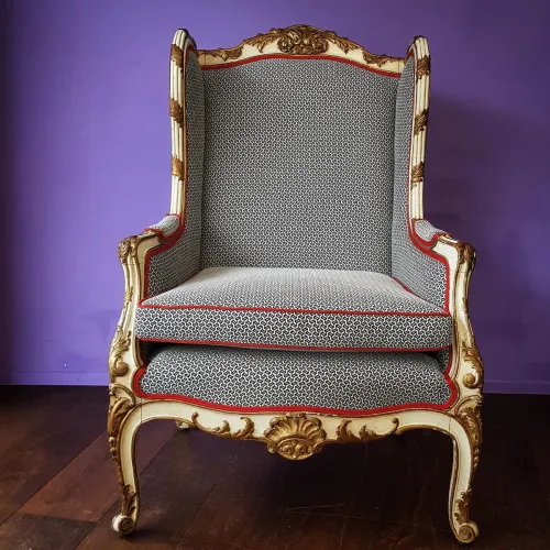 Bergère Louis XVI, Stoff von Houles mit Doppelkeder-Abschluss in Rot