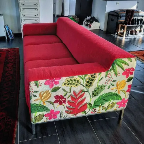 Ehemaliges Ledersofa erneuert mit Stoff von Backhausen und Matthew Williamson