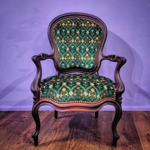 Louis Philipp Sessel, bedruckter Baumwollsamt, exklusiver Stoff aus Madrid 