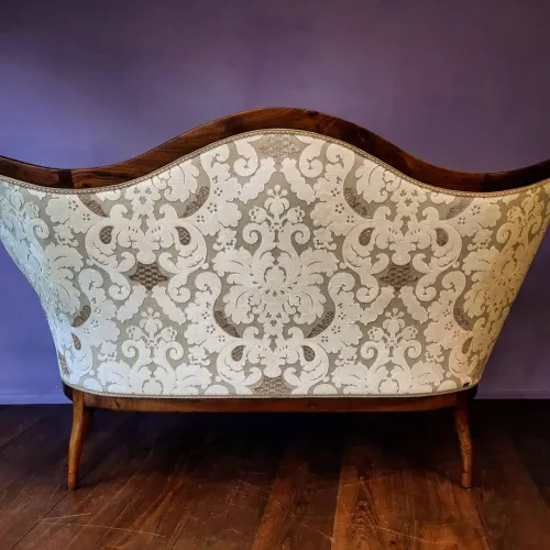Louis Philippe Sofa komplett neu gepolstert, Rückenbezug mit edler bestickter Leine