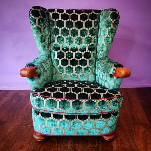 Opas Ohrensessel 60er-Jahre, neu gepolstert, Stoff Designers Guild London